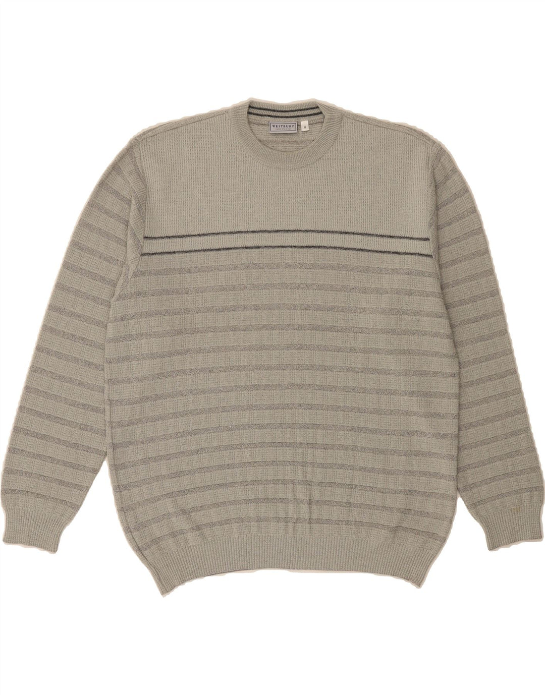 WESTBURY Mens Crew Neck Jumper Sweater Medium Grey Striped Acrylic Vintage WESTBURY and Second-Hand WESTBURY from Messina Hembry 