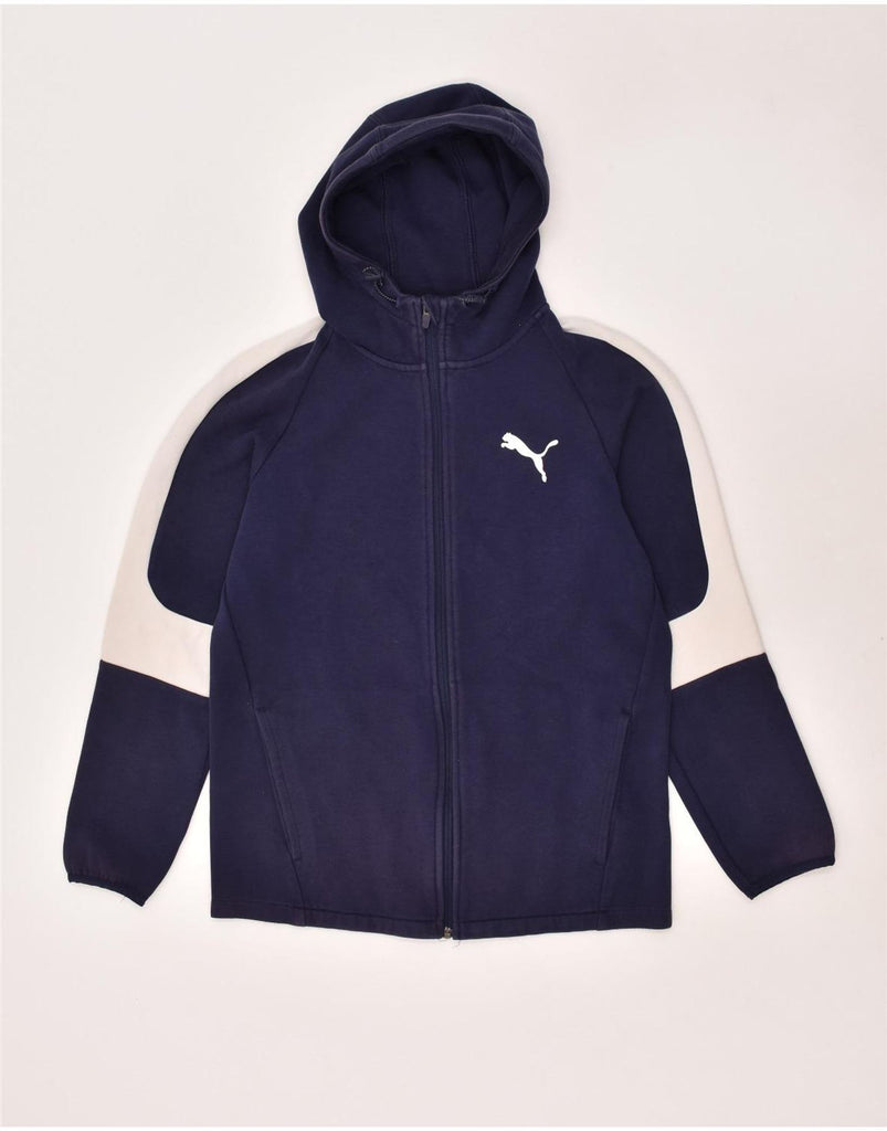 PUMA Mens Zip Hoodie Sweater Medium Navy Blue Colourblock Cotton | Vintage Puma | Thrift | Second-Hand Puma | Used Clothing | Messina Hembry 