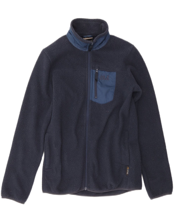 JACK WOLFSKIN Boys Fleece Jacket 13-14 Years Navy Blue Colourblock