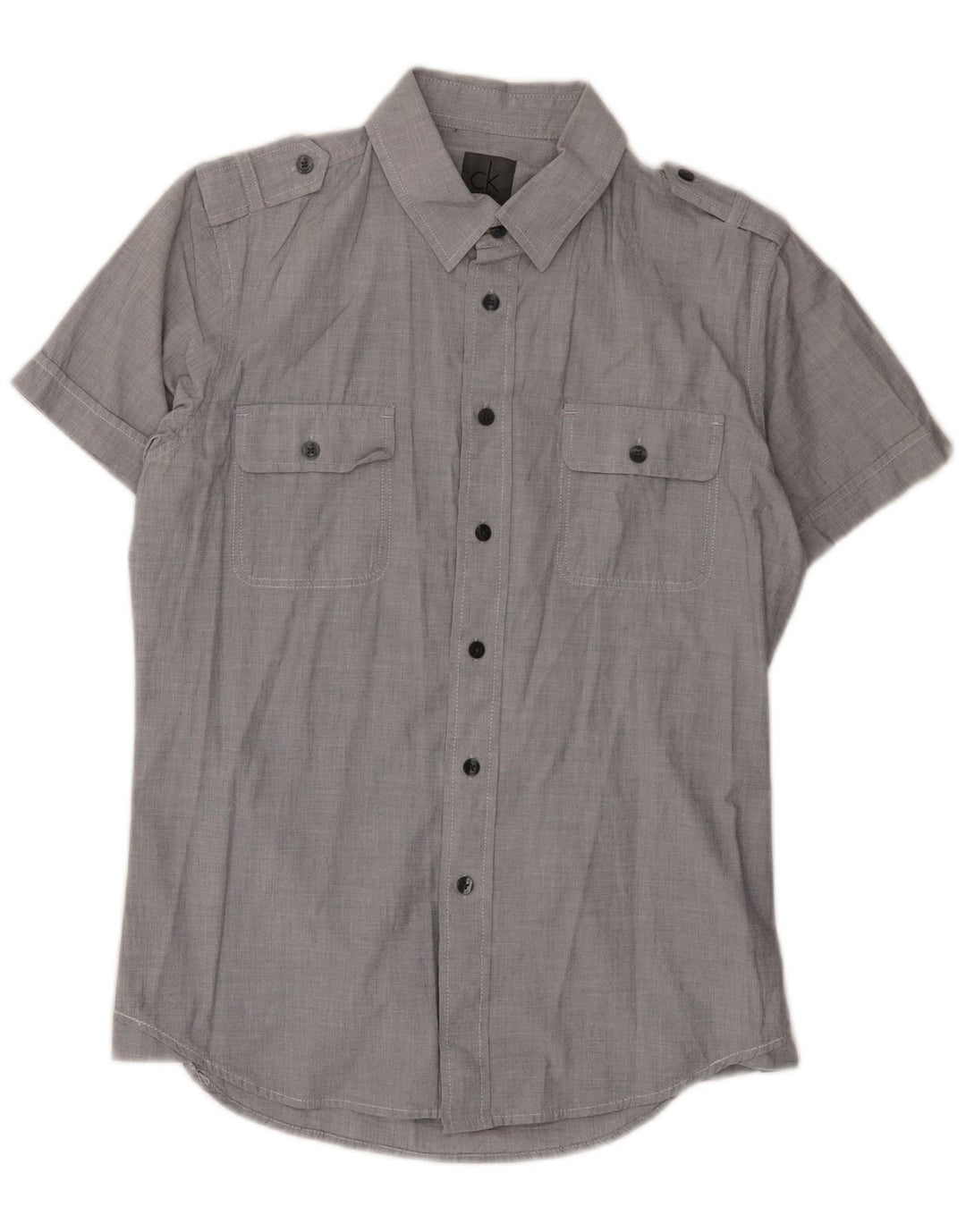 Calvin Klein Mens Short Sleeve Military Shirt Medium Grey Cotton