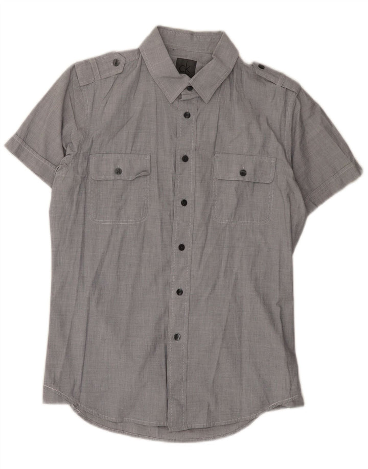Calvin Klein Mens Short Sleeve Military Shirt Medium Grey Cotton