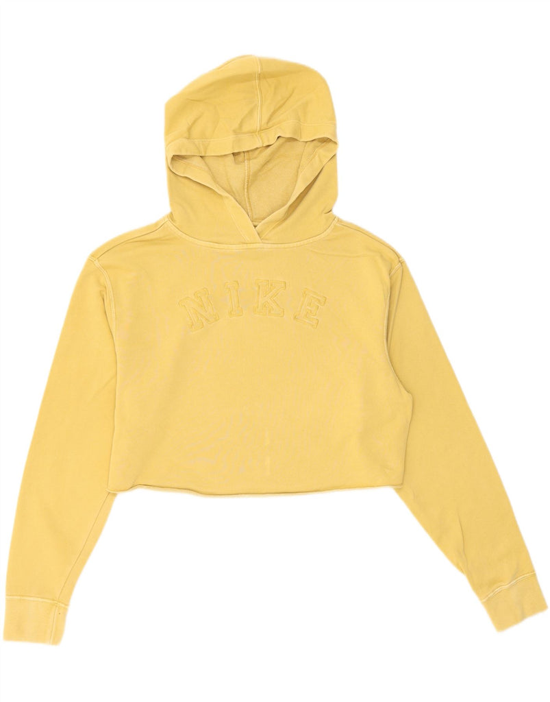 NIKE Womens Oversized Crop Graphic Hoodie Jumper UK 6 XS Yellow Cotton Vintage Nike and Second-Hand Nike from Messina Hembry 