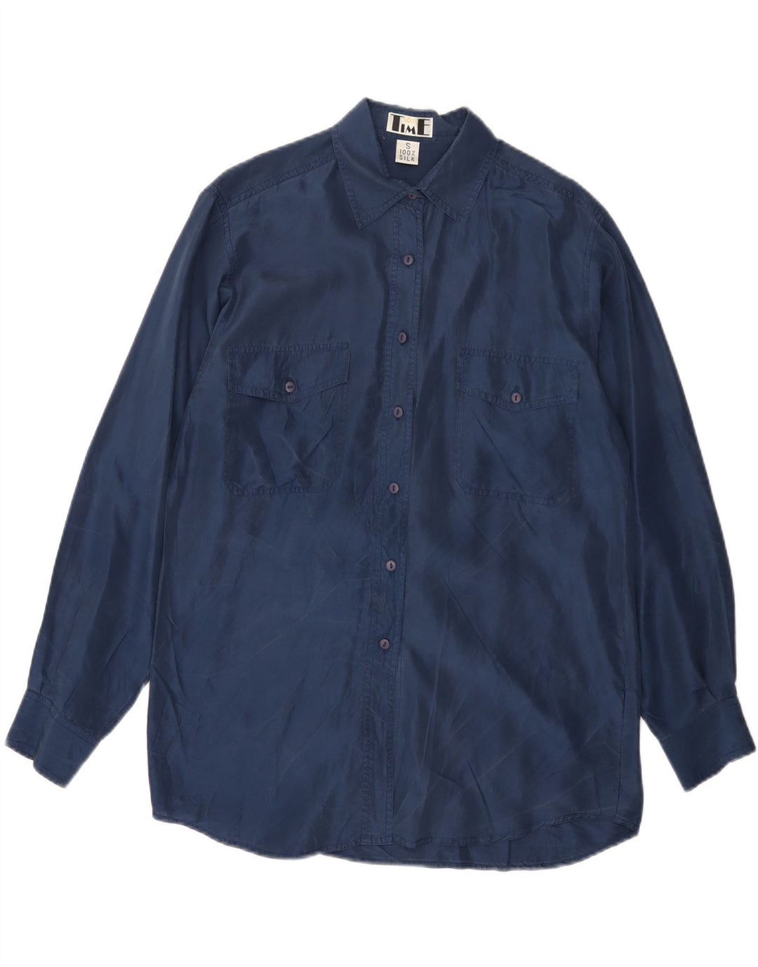 VINTAGE Womens Oversized Shirt UK 10 Small Navy Blue Silk