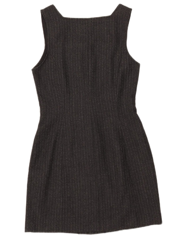 Vintage Womens Sleeveless Sheath Dress UK 12 Medium Grey Pinstripe Wool