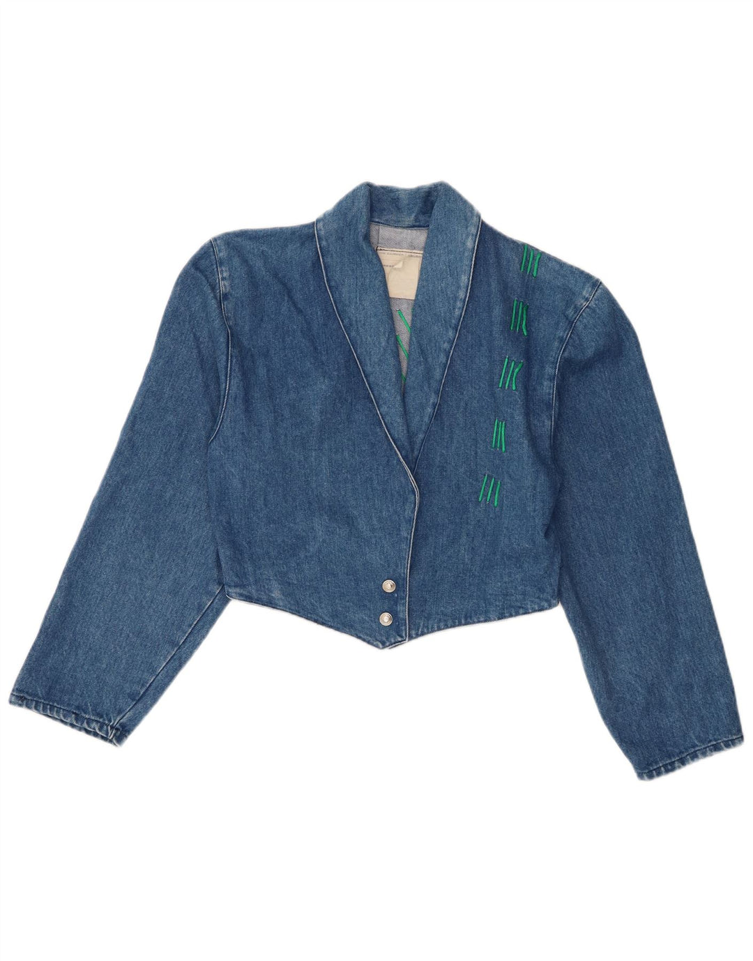 Vintage Womens Crop Denim Jacket UK 10 Small Blue Cotton