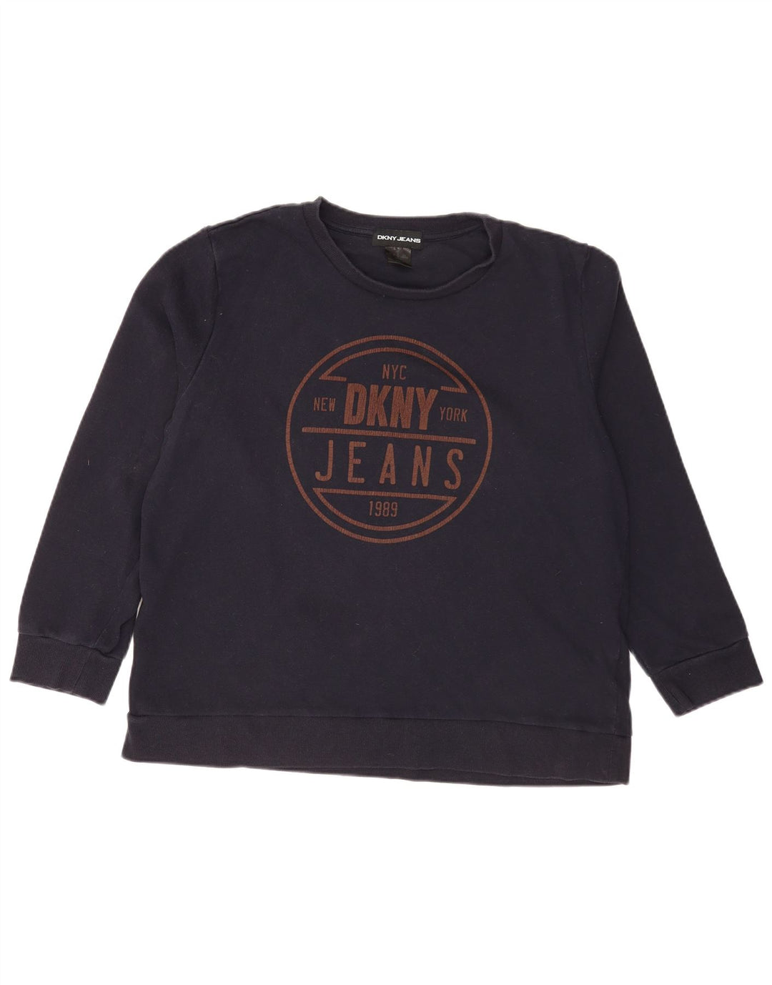 Dkny Womens Graphic Sweatshirt Jumper UK 16 Large Navy Blue Cotton