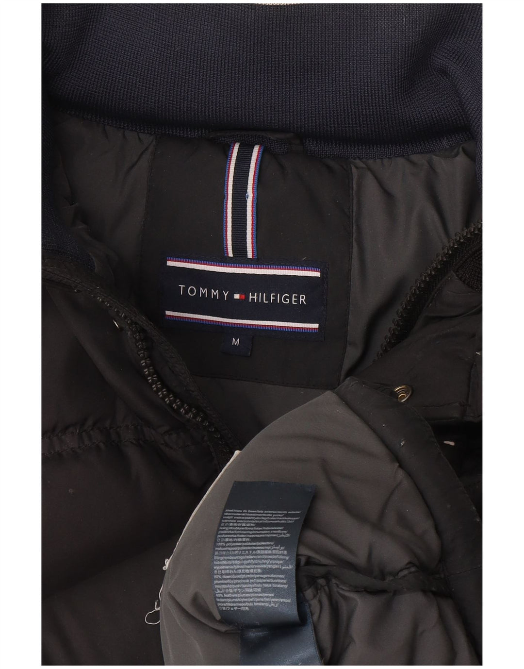 Tommy Hilfiger Mens Hooded Padded Jacket UK 38 Medium Grey Cotton