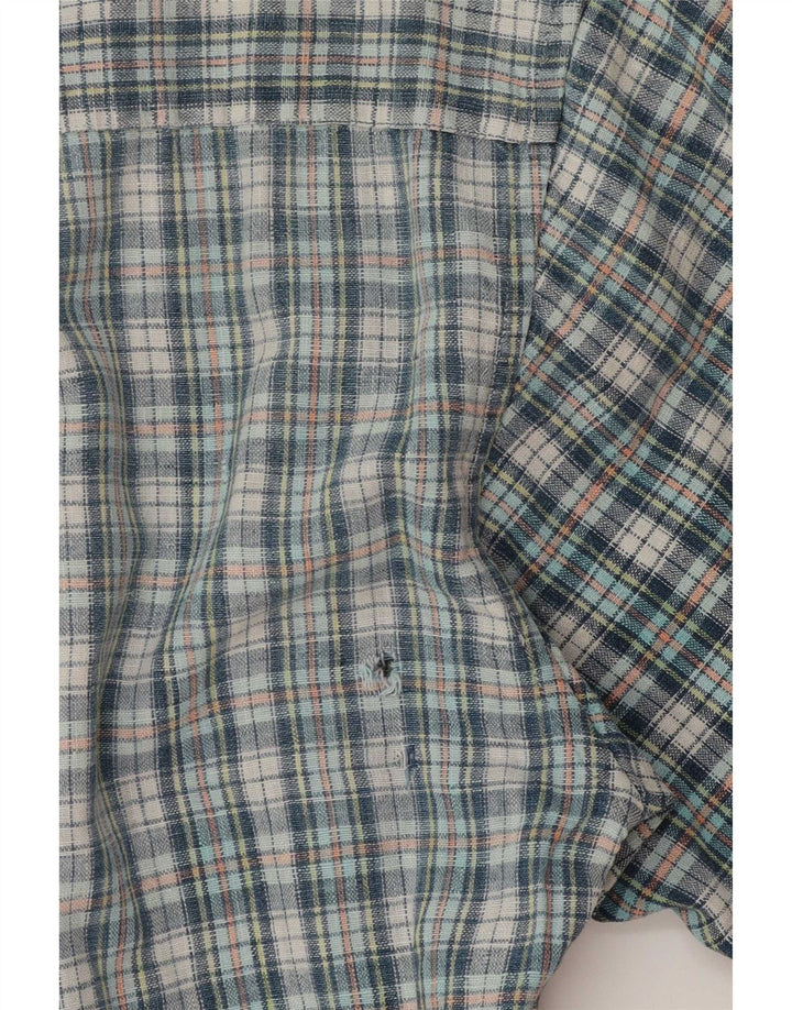 Timberland Mens Short Sleeve Shirt Medium Blue Check Linen