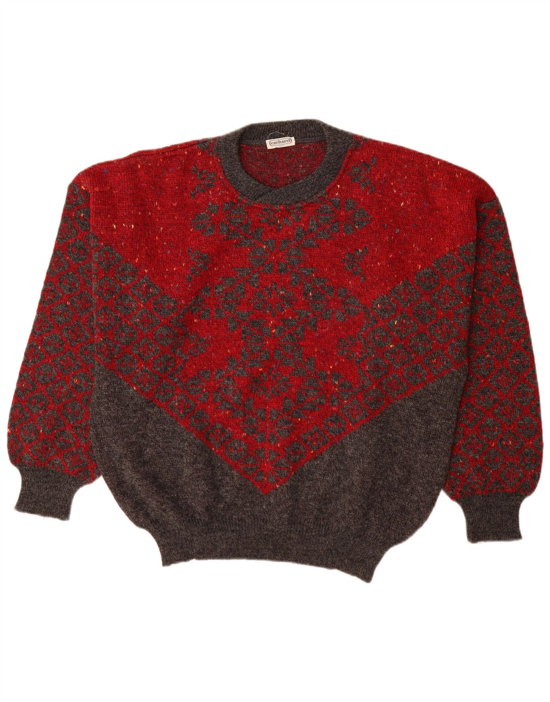 Cacharel Mens Paris Crew Neck Jumper Sweater IT 54 XL Red Geometric Wool