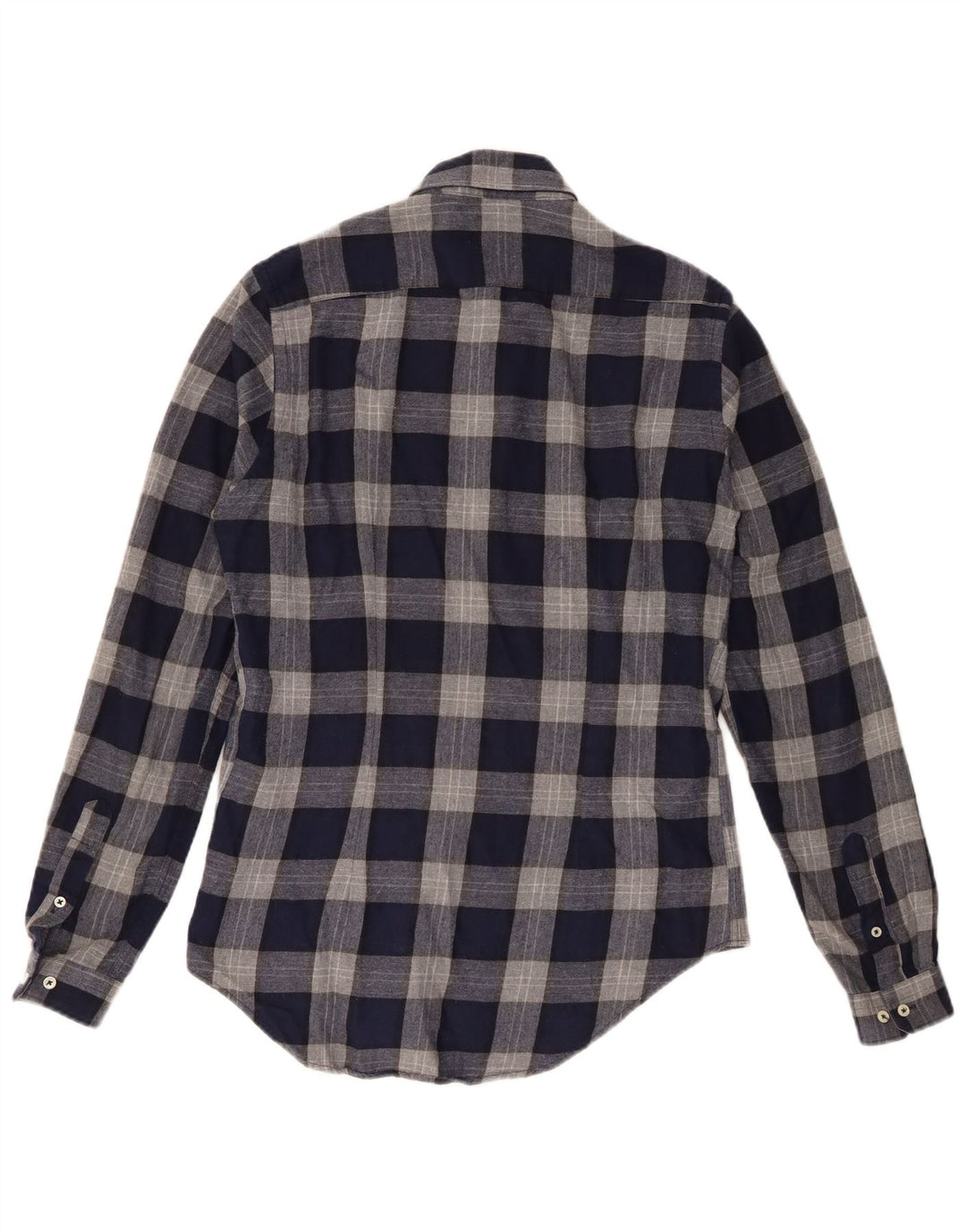 Zara Mens Slim Fit Flannel Shirt Small Navy Blue Check Cotton