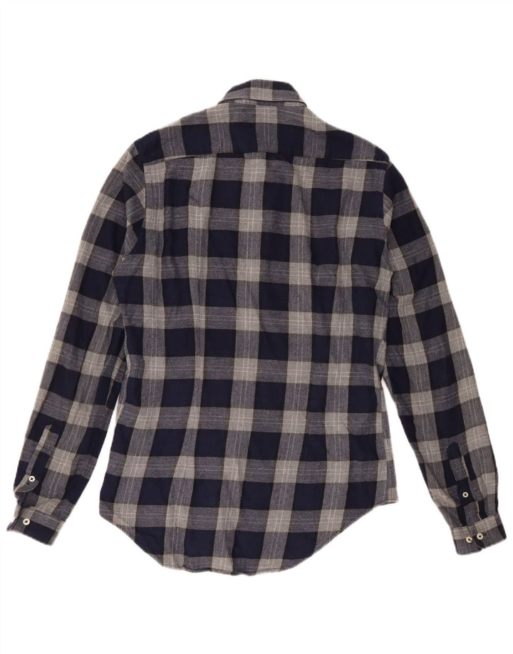 Zara Mens Slim Fit Flannel Shirt Small Navy Blue Check Cotton