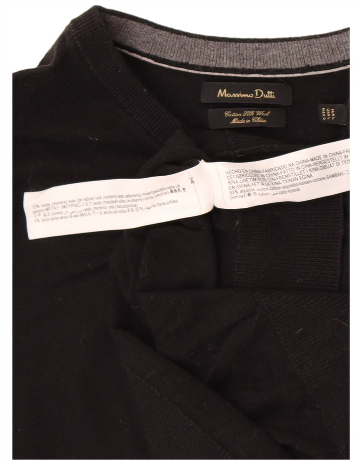 Massimo Dutti Mens Crew Neck Jumper Sweater Large Black Cotton