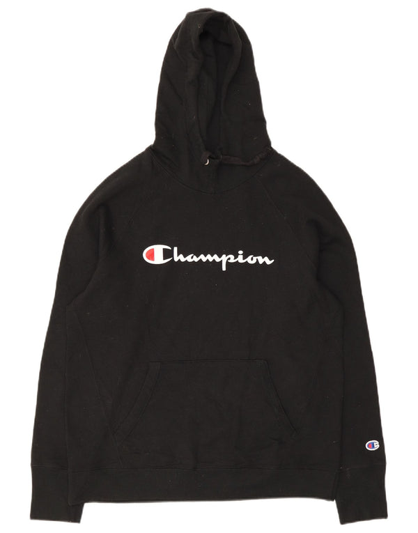 Champion Mens Graphic Hoodie Jumper Medium Black Polyester