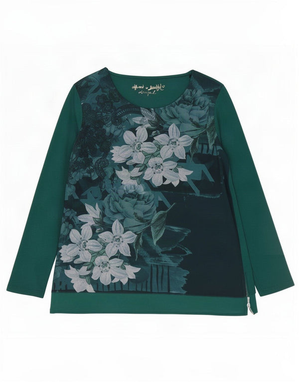 Desigual Womens Graphic Top Long Sleeve UK 18 XL Green Floral