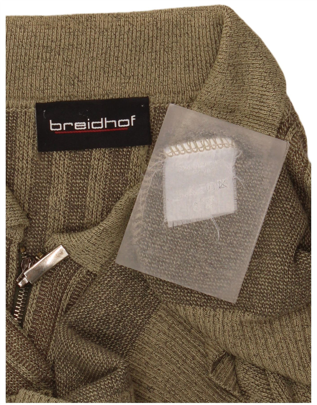 BREIDHOF Mens Polo Neck Jumper Sweater Large Khaki Striped Polyacrylic
