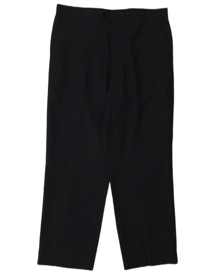 Marks & Spencer Mens Straight Casual Trousers W34 L29 Navy Blue Wool