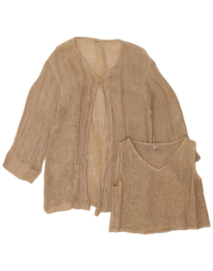 Vintage Womens See Through 1 Button 2 Piece Set UK 12 Medium Beige