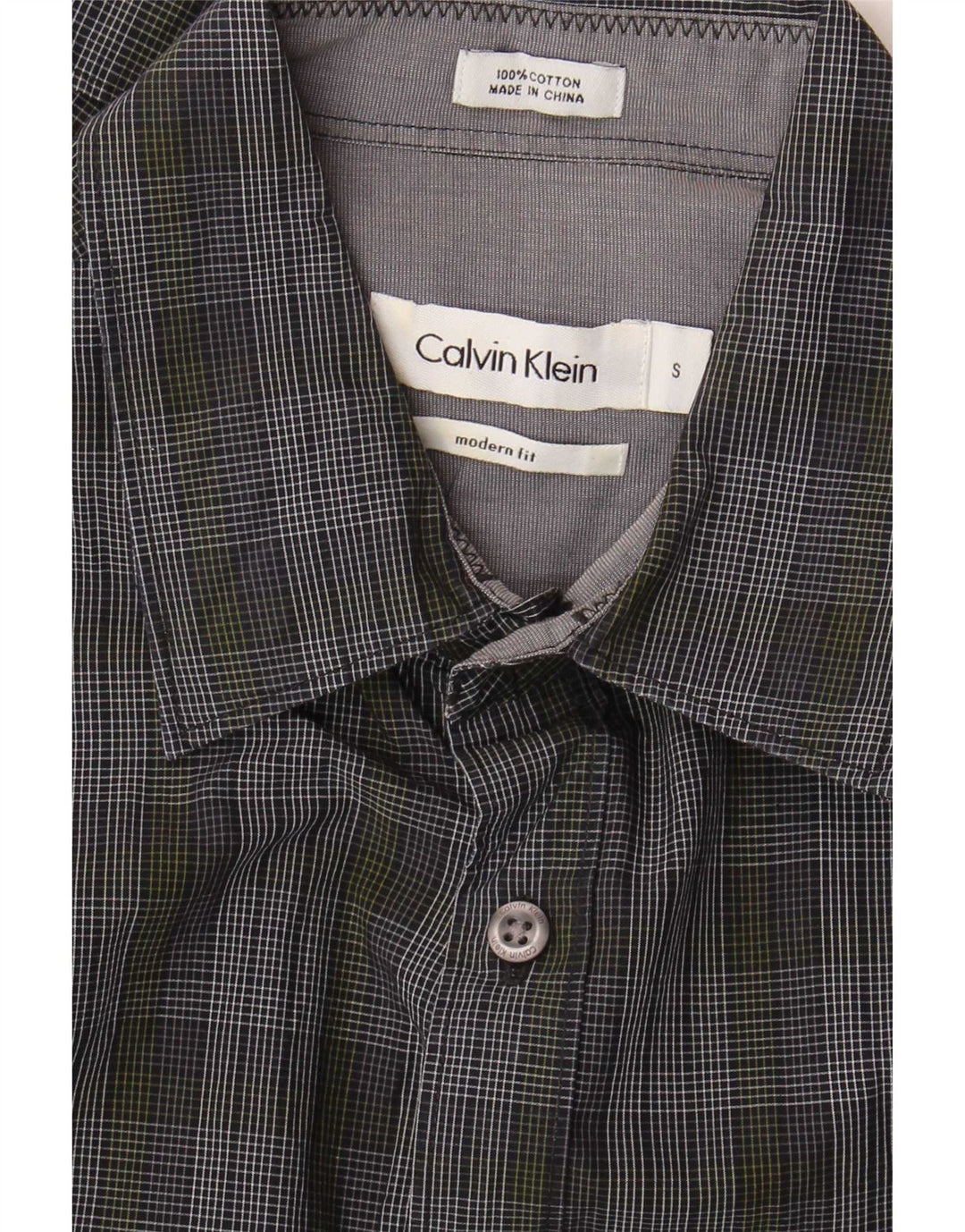 Calvin Klein Mens Modern Fit Shirt Small Grey Check Cotton