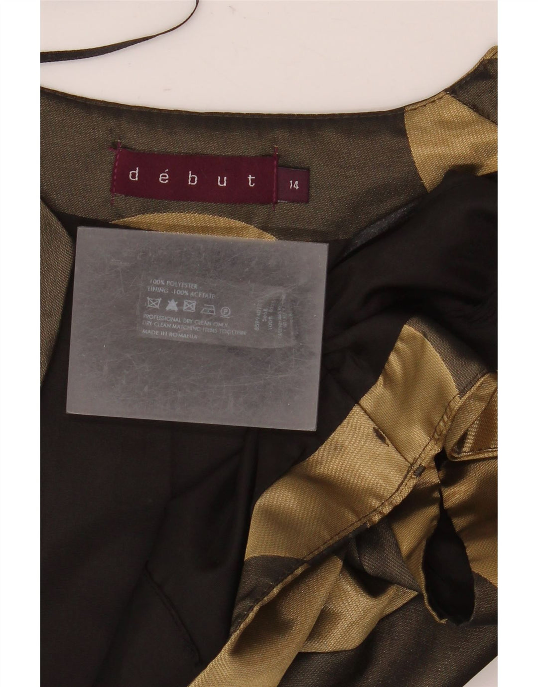 Debut Womens Short Sleeve Bolero Top UK 14 Medium Khaki Geometric Polyester