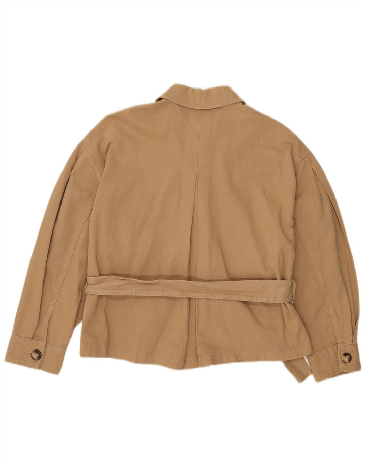 Zara Womens 3/4 Sleeve Oversized Utility Jacket UK 10 Small Beige Cotton