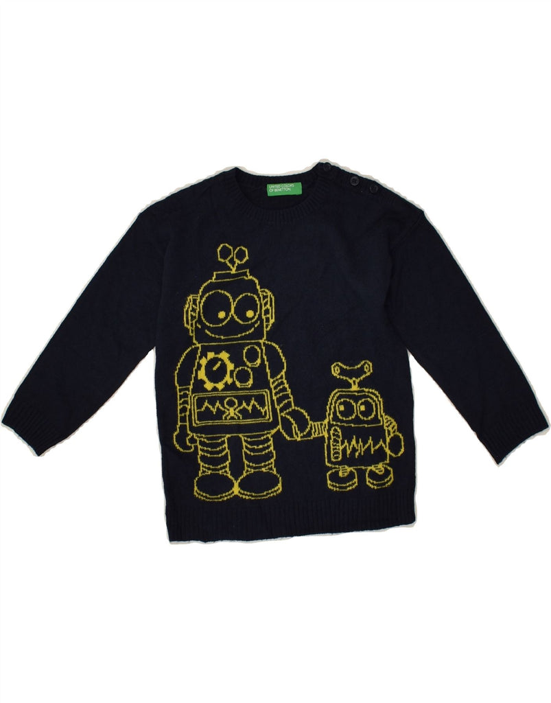 BENETTON Baby Boys Graphic Crew Neck Jumper Sweater 18-24 Months Navy Blue | Vintage Benetton | Thrift | Second-Hand Benetton | Used Clothing | Messina Hembry 