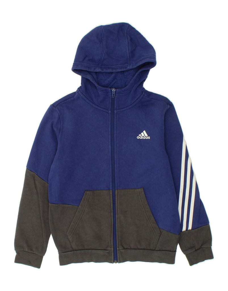 ADIDAS Boys Zip Hoodie Sweater 11-12 Years Navy Blue Colourblock Cotton Vintage Adidas and Second-Hand Adidas from Messina Hembry 