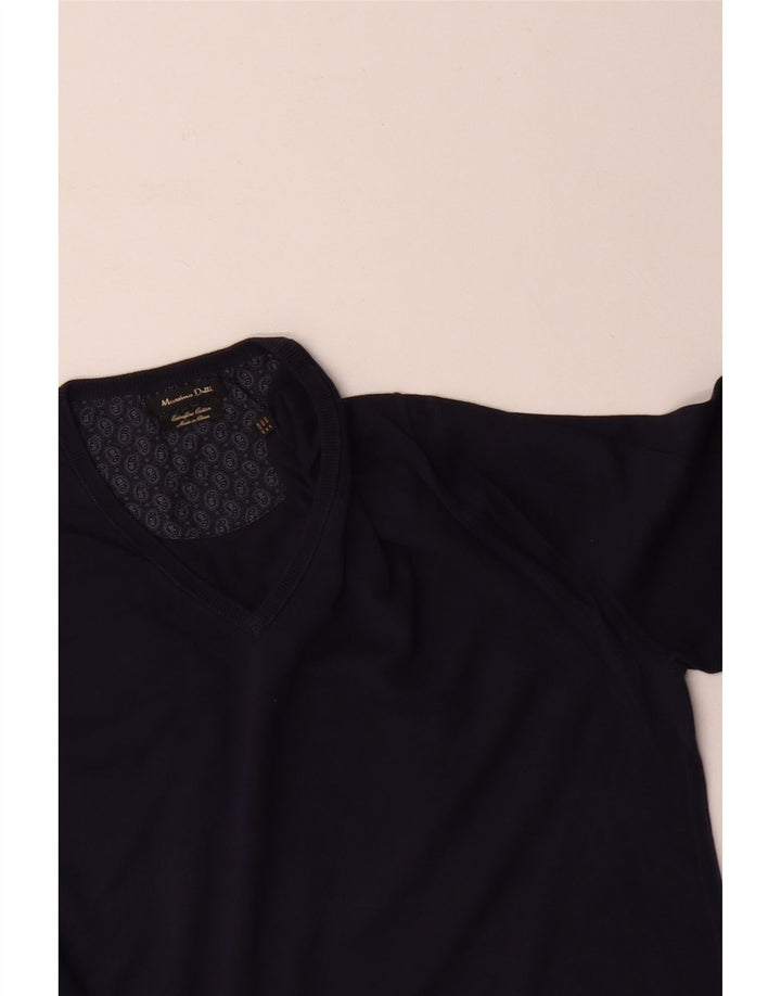 MASSIMO DUTTI Mens V-Neck Jumper Sweater Medium Navy Blue
