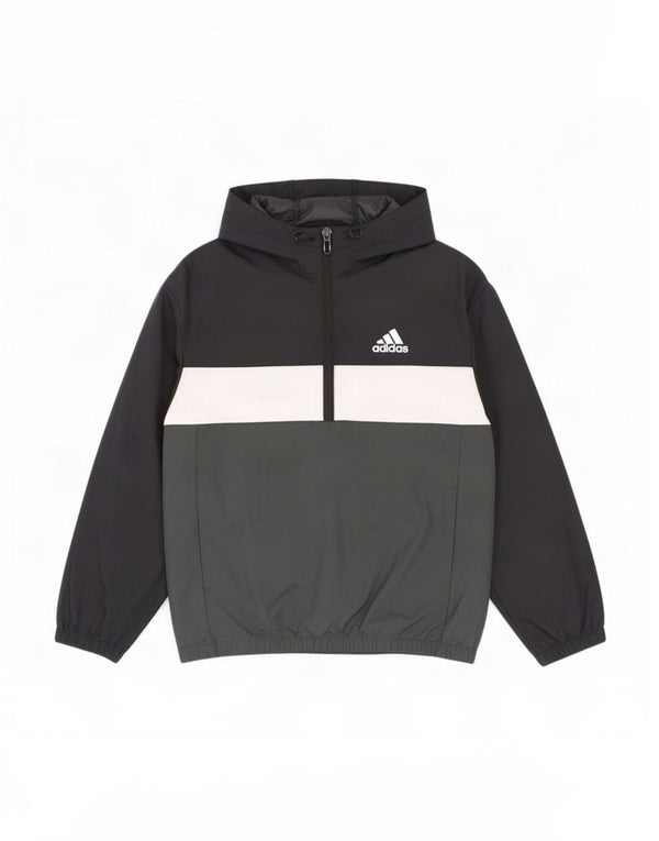 Adidas Boys Hooded Pullover Rain Jacket 7-8 Years Black Colourblock