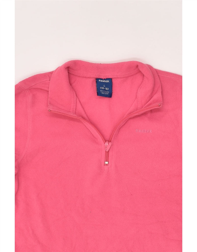 REEBOK Girls Zip Neck Fleece Jumper 15-16 Years Large Pink Polyester | Vintage Reebok | Thrift | Second-Hand Reebok | Used Clothing | Messina Hembry 