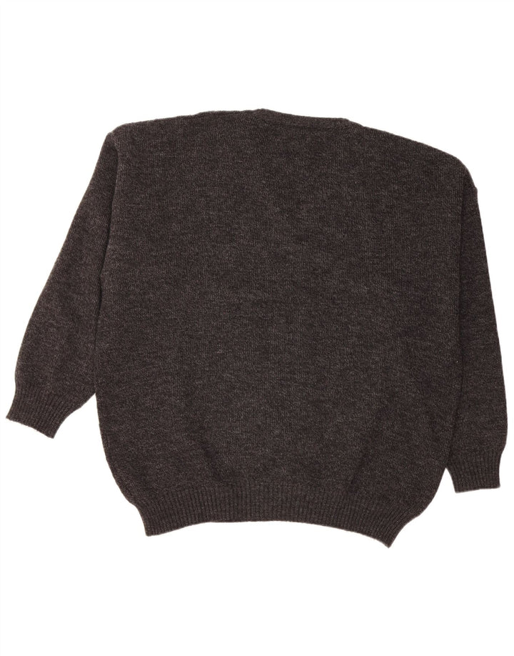 VINTAGE Mens V-Neck Jumper Sweater IT 56 XL Grey Acrylic