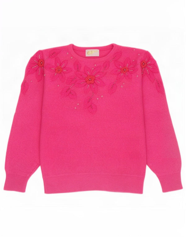 Rosalita Womens Boat Neck Jumper Sweater UK 16 Large Pink Floral