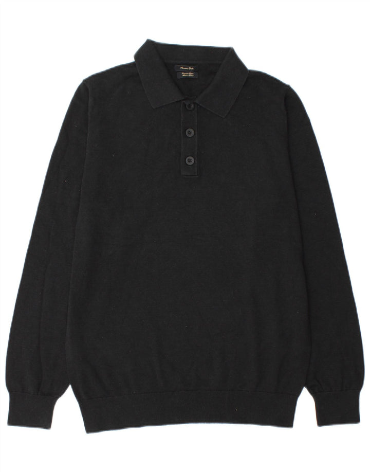 Massimo Dutti Mens Polo Neck Jumper Sweater Medium Black Cotton