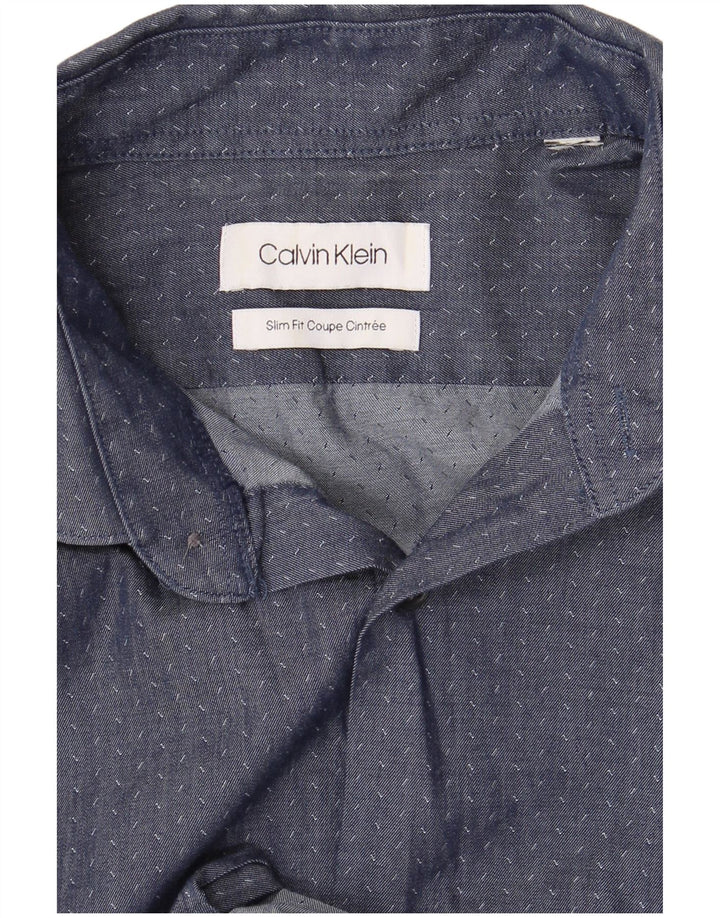 CALVIN KLEIN Mens Slim Fit Shirt Medium Navy Blue Spotted