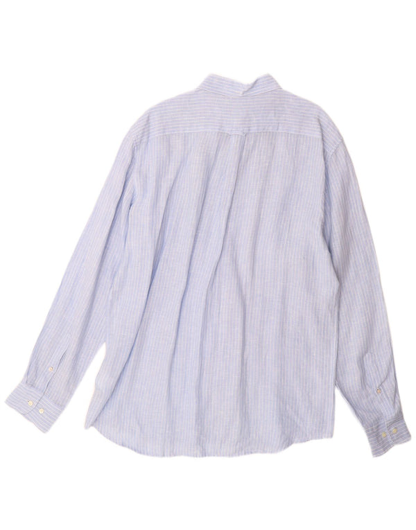 Gant Mens Regular Fit Shirt Size 43/44 17 1/2 XL Blue Pinstripe Linen