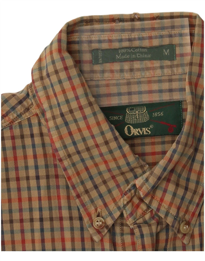 Orvis Mens Shirt Medium Khaki Gingham Cotton
