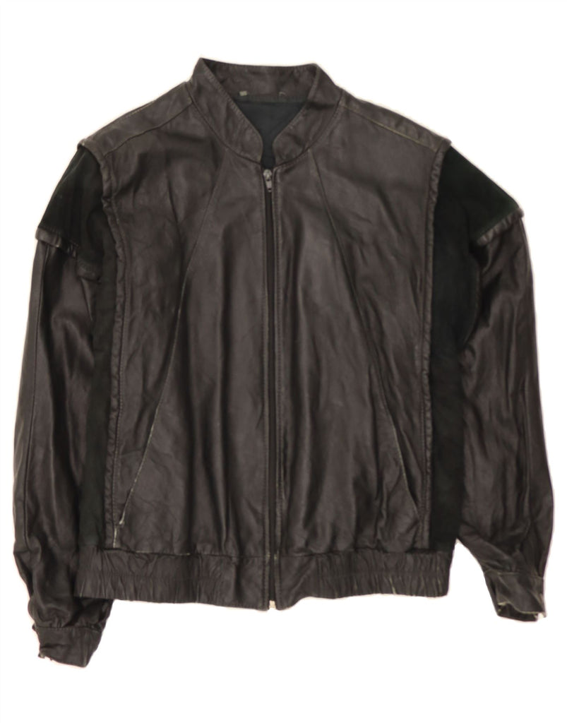 VINTAGE Mens Leather Jacket IT 48 Medium Black Colourblock Leather Vintage Vintage and Second-Hand Vintage from Messina Hembry 