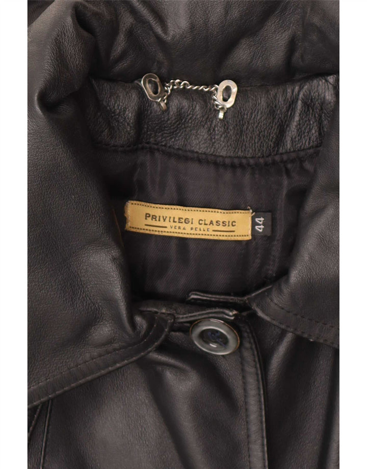 Privilegi Womens Hooded Leather Coat IT 44 Medium Black