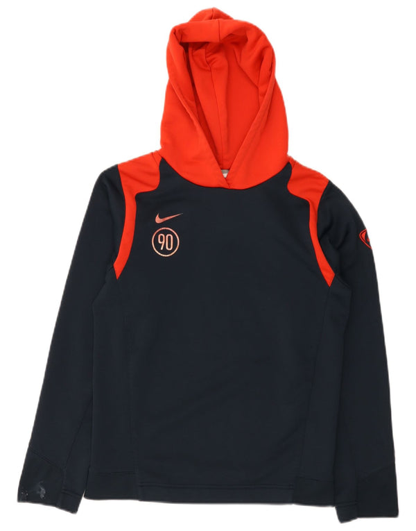 Nike Boys Graphic Hoodie Jumper 12-13 Years Large Navy Blue Colourblock