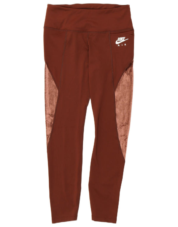 Nike Womens Dri Fit Leggings UK 12 Medium Brown Colourblock Polyester