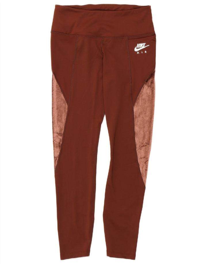 Nike Womens Dri Fit Leggings UK 12 Medium Brown Colourblock Polyester