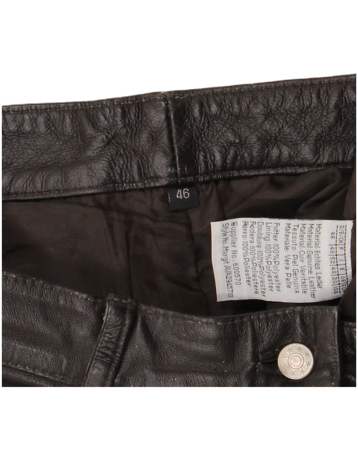 Vintage Womens Straight Leather Trousers IT 46 Large W34 L30 Black Leather