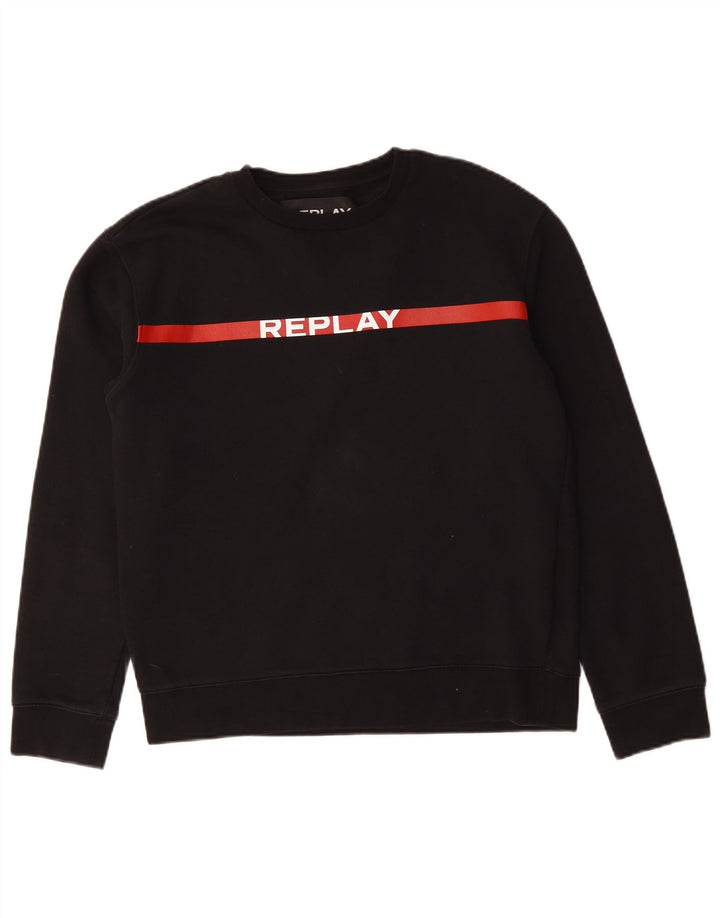 Replay Mens Graphic Sweatshirt Jumper Medium Black Cotton