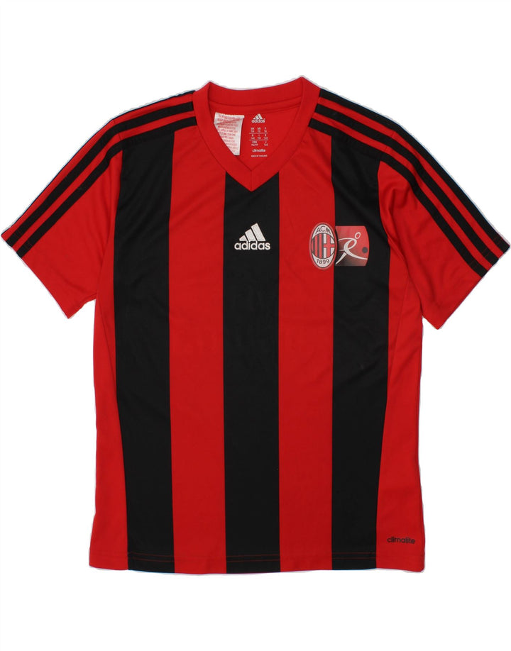 ADIDAS Boys Climalite Graphic T-Shirt Top 9-10 Years Medium Red Striped Vintage Adidas and Second-Hand Adidas from Messina Hembry 