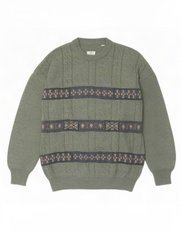 Vintage Mens Crew Neck Jumper Sweater IT 54 XL Green Fair Isle