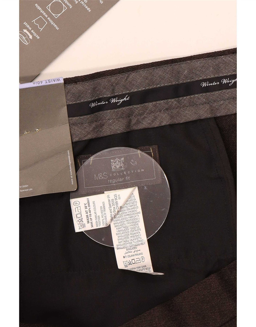 Marks & Spencer Mens Regular Fit Suit Trousers W40 L31 Brown Polyester