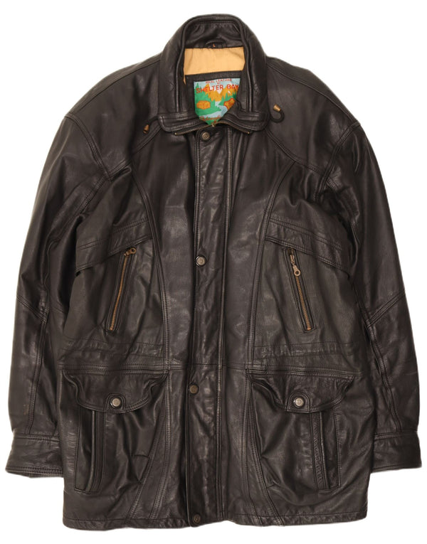 Shelter Bay Mens Leather Coat UK 40 Large Black