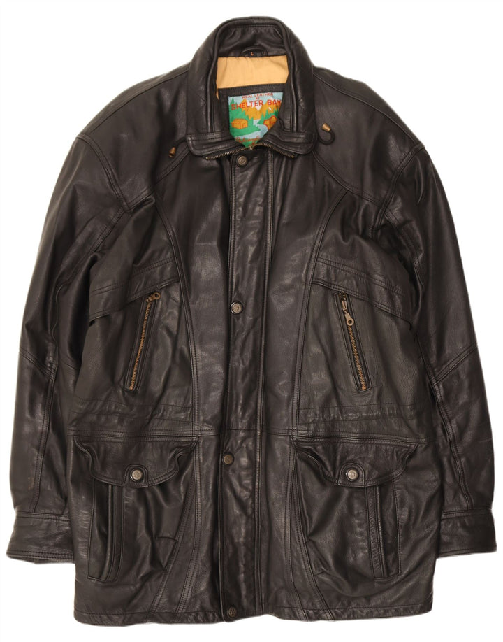 Shelter Bay Mens Leather Coat UK 40 Large Black