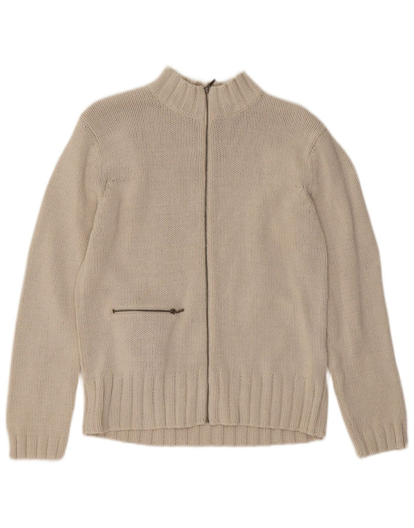 Marks & Spencer Womens Full Zip Cardigan Sweater UK 10 Small Beige Cotton