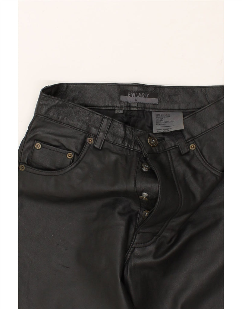 ENJOY Womens Leather Straight Casual Trousers W28 L31 Black Leather | Vintage ENJOY | Thrift | Second-Hand ENJOY | Used Clothing | Messina Hembry 