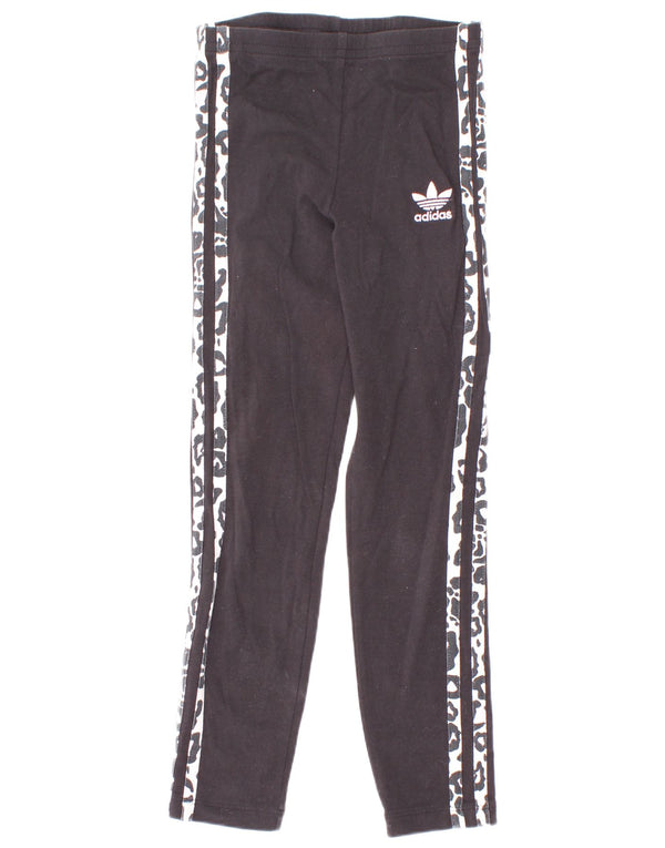 Adidas Girls Leggings 6-7 Years Black Animal Print Cotton